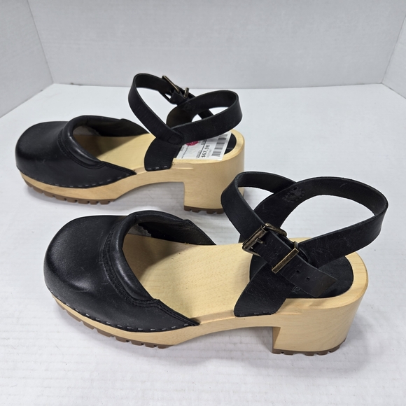MIA Kaolib Black Leather Women's 3" Wooden Mule Clogs Size 10 - Picture 5 of 10